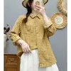 Gasa de doble capa de algodón puro 2026 otoño nuevo vintage holgada a cuadros manga larga protección solar camisa para mujer, top casual versátil