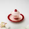 Cuenco de Té de Cerámica Rojo Ciruelo Flor de Ciruelo Rojo Pintado a Mano en Pared de Palacio Arcilla de Jade Dinastías Tang y Song, Juego de Té Kung Fu, Vajilla de Cerámica para el Hogar de Erudito, Cuenco de Té