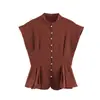 Ropa de Mujer Transfronteriza 2026 Moda Europea y Americana Ajustada Estilo Falda Corta Dobladillo Fruncido Camisa de Manga Corta para Mujer B483073