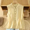 Top de lino sin mangas para mujer 2025 Nuevo Verano Chaleco Transpirable Cuello Alto Blusa de Ramio Camisa Fina de Algodón y Lino