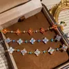 Pulsera de Trébol de Cuatro Hojas Brillante Estilo Francés Retro, Pulsera Exquisita de Moda de Alta Gama, Accesorio Dulce Versátil Femenino