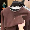 Suéter de malha pulôver gola henley outono e inverno para homens, business casual, com botões contrastantes, camisa básica masculina, atacado direto da fábrica