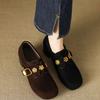Mocasines franceses Ju Good Wear para mujer, primavera y otoño, con diamantes de imitación, punta redonda, tacón medio, tacón grueso, piel esmerilada, gamuza profunda, zapatos individuales para mujer