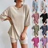 2026 nuevo conjunto de shorts casuales de verano de color liso para mujer, holgado, de cuello redondo, moda europea y americana transfronteriza AliExpress
