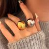 Diseño de Nicho Espejo Redondo Anillo Exagerado Industria Pesada Anillo para Mujer Lujo Ligero Sentido Avanzado Minimalista Metal Brillo Anillo Abierto