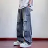 Jeans plisados de moda para hombre, pantalones casuales versátiles de pierna recta holgada con cordón para primavera y otoño, para adolescentes