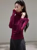 260g Yousi elegante cálida cepillada de cuello alto capa base para mujer camiseta de manga larga de otoño e invierno con hombro normal