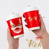 Copo de Café Descartável com Tampa Dança do Leão de Ano Novo, Embalagem Comercial, Ano do Cavalo Estampado a Ouro Pelúcia Vermelho Copo de Papel para Bebidas Quentes Chá de Leite