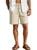 Pantalones cortos de algodón y lino de color liso para hombre, nuevos de verano, transfronterizos de Amazon, de corte holgado, deportivos casuales, para la playa, algodón y lino transpirables