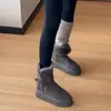 Primer Encuentro Ji Botas de Nieve con Suela Gruesa y Hebilla para Mujer 2026 Invierno Gris Más Terciopelo Cálido de Media Pantorrilla Botas de Algodón Cortas de Algodón