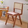Taburete Moderno Nórdico Simple para Balcón Restaurante Ratán Hogar Dormitorio Madera Maciza Retro Bolsa Suave Estudio Silla ins