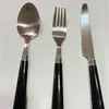 Set de Cubiertos de Plástico Negro para Picnic, Set de 3 Piezas (Cuchillo, Tenedor y Cuchara), Cuchillo de Acero Inoxidable 430, Portátil, Suministrado por el Fabricante