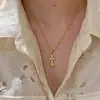 Se Puede Usar de Dos Maneras~Estilo Vintage Medieval Milenio Colgante de Cruz de Diamante Rosa Collar de Corazón de Nácar Cadena para Clavícula para Mujeres