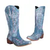 Botas western ligeras de comercio exterior para mujer, otoño e invierno, talla grande, botas de caña alta, punta fina, versátiles, botines de tacón medio para mujer, slip-on de tacón cuadrado