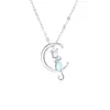 Collar Gato de la Luna con Circonita Amanecer de Primavera Colgante Japonés y Coreano Fuente de Regalo para Transmisión en Vivo Cadena para Clavícula Gato Pequeño Piedra Lunar