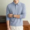 Camisa Polo de manga comprida outono e inverno transfronteiriça para homens, camiseta gola alta antibacteriana de alta elasticidade, cor sólida casual em estoque