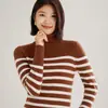 Suéter de Rayas Invierno Nuevo Estilo Estilo Coreano Otoño e Invierno Tejidos Cachemir Cuello Alto Casual Versátil Top