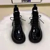 Botines Martin de Suela Plana de Cuero Suave para Mujer 2026 Nuevos Botines de Tobillo de Charol con Punta de Mango y Doble Cierre de Moda Botas de Algodón con Forro Polar para Otoño e Invierno