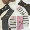 Calcetines de Media Caña Estilo Japonés Otoño e Invierno Estilo Coreano Ins Marrón Retro Floral Tela Versátil Etiqueta de Tela Rayas Femeninos Calcetines de Media Caña