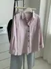 Camisa de Algodón Puro Holgada Estilo Coreano con Temperamento para Mujer Simple Color Sólido Tejido Solapa Bolsillo Camisa 26 Otoño Ropa de Abrigo para Vestir por Capas
