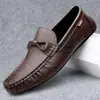 Mocasines de Cuero Genuino para Hombre Nuevos Zapatos de Negocios Británicos Transpirables Suela Suave Zapatos Casuales Zapatos de Frijol de un Paso Perezoso Hombres