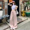 Pantalones de Pierna Ancha de Seda Helada para Mujer, Verano Delgados de Cintura Alta con Caída Estilo Japonés Holgados Pantalones Yamamoto, Textura de Algodón Pantalones Casuales, Blanco