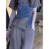 Conjunto de Roupa de Verão Coreano: Conjunto de Duas Peças com T-shirt de Manga Curta Jeans Spliced Único e Calças de Pernas Largas para Mulheres