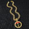 Colar com Pingente de Corrente Totalmente Cravejado de Diamantes Novo Estilo Hip-Hop Europeu e Americano Personalizado Esportivo Logo de Basquete