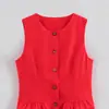 Atacado de Vestuário Feminino para Comércio Exterior Pronto de Fábrica Moda Nova Primavera 2025 Colete Vermelho Sem Manga com Botões