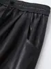 Calça de Couro Wide-Leg Patchwork para Mulheres, Novo Estilo Outono 2026, Vintage Old Money, Drapeada, Versátil, Emagrecedora, Calça Casual de Pele de Ovelha