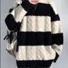 Suéter de inverno gola redonda estilo Hong Kong para homens, corte solto e relaxado, trançado em blocos de cor moderno, malha da moda, agasalho masculino, transfronteiriço