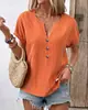 2025 Verano Nuevo Estación Independiente Europea y Americana AliExpress Amazon Camiseta Top de Manga Corta con Cuello en V y Botones para Mujer