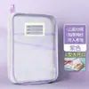 Bolsa para subjects en forma de L, bolsa de archivo transparente, bolso de mano para estudiante con apertura grande de malla con cremallera, bolsa específica para exámenes