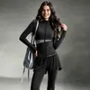 Conjunto de Fitness para Mujer, Cárdigan de Manga Larga Patchwork Bloque de Color, Pantalones de Dos Piezas Falsos de Cintura Alta, Control de Abdomen, Levantamiento de Glúteos, Ropa Deportiva para Correr por la Mañana al Aire Libre