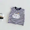 Chaleco de Dibujos Animados para Niños Manga Corta Nuevo Verano Ropa Infantil Camiseta Estampada a Rayas para Bebé Conjunto de Top y Pantalones para Niños