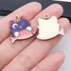 Gato de Dibujos Animados Comiendo Pescado Aleación Llavero DIY Pulsera Collar Colgante Esmalte Cadena de Teléfono Accesorio Piezas de Joyería