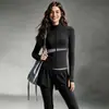 Conjunto de Fitness para Mujer, Cárdigan de Manga Larga Patchwork Bloque de Color, Pantalones de Dos Piezas Falsos de Cintura Alta, Control de Abdomen, Levantamiento de Glúteos, Ropa Deportiva para Correr por la Mañana al Aire Libre