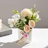 Brote de Té de Crisantemo Puro Bonsái Pequeño Flor Artificial Decoración del Hogar Adornos Pequeños de Escritorio Accesorios para Fotografía Planta Verde Artificial Planta en Maceta