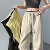 Calça Cargo Streetwear de Cintura Alta Cor Dopamina Nova Verão 2025 para Mulheres, Calça Casual Paratrooper Solta com Cordão, Comprimento no Chão