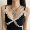 Colar de Miçangas com Franjas de Cruz Estilo Punk Corrente de Lã Feminina Corrente de Clavícula de Luxo Leve Nicho High-end Abi Accessories