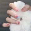 Puntas de Uñas Color Pasta de Frijol Degradado Cortas Populares de Moda Pegatinas de Uñas Removibles