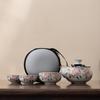 Juego de Té de Viaje Azul y Blanco de Horno Ru Taza Rápida Portátil Una Olla Tres Tazas Tetera Kung Fu para Exteriores Taza de Té