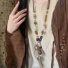 Nuevo Collar de Pluma de Bronce Zen Chino para Mujer Estilo Étnico Bohemio Doble Capa Cadena Larga para Suéter Accesorios