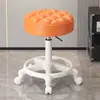 Taburete con Ruedas, Taburete Redondo Giratorio Ajustable para Salón de Belleza, Taburete de Trabajo para Peluquería y Salón de Uñas, Silla con Respaldo, Triple Protección, Piel de Microfibra