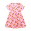 Vestido infantil estilo europeu e americano verão novo gola redonda saia princesa desenho animado floral manga curta saia infantil uma geração de cabelo