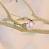 Novo Anel de Zircônia de Alta Qualidade, Estilo Cool Coreano, Elegante, Anel de Pérola Natural com Diamante de Luxo para Mulheres