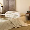 Estilo Wabi-Sabi 21% Lino 79% Algodón Cubre Cama Acolchado Multifuncional, Sábana de Cama Suave y Transpirable de Lino Color Natural