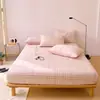 Juego de tres piezas para cama individual de dormitorio 1.5, sábana bajera ajustada de algodón puro de una sola pieza, algodón lavado, protector de colchón 100% algodón