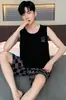 Pijama para Hombre Verano Imitación Algodón Delgado 2026 Nuevo Estilo Chaleco Shorts Conjunto de Ropa para el Hogar para Hombre Talla Grande Sin Mangas Verano