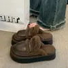 Pantuflas de algodón estilo Birkenstock de suela gruesa para mujer, pantuflas peludas para exteriores, nuevo estilo primavera-verano 2026, botas de nieve de felpa, medias pantuflas de punta cerrada